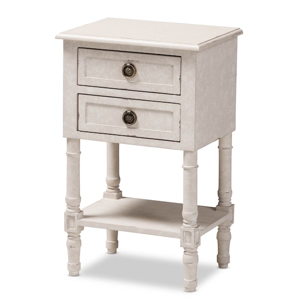 Baxton Studio Lenore Country Cottage Farmhouse Whitewashed 2-Drawer Nightstand 146-8189 - main